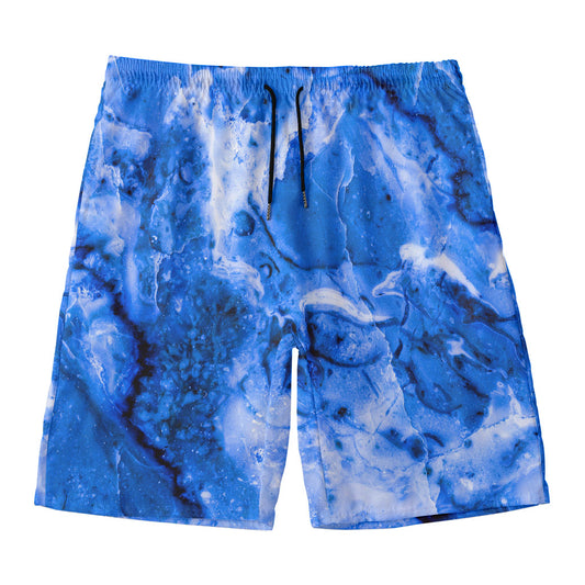 Blue Sapphire Marble Print Men's Swim Trunks