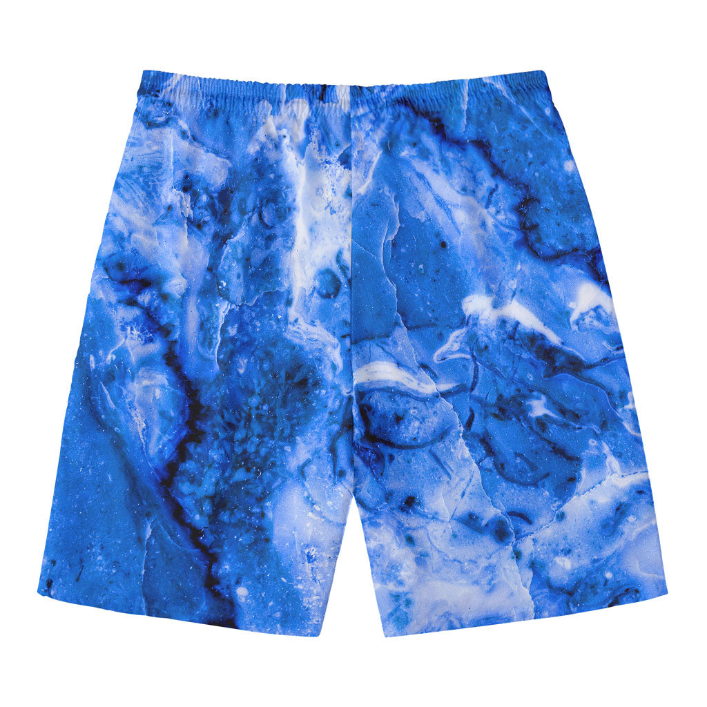 Blue Sapphire Marble Print Men's Swim Trunks