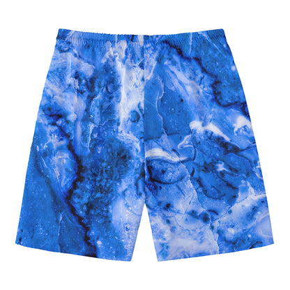 Blue Sapphire Marble Print Men's Swim Trunks