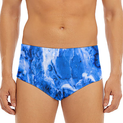 Blue Sapphire Marble Print Men's Triangle Swim Briefs