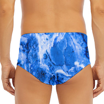 Blue Sapphire Marble Print Men's Triangle Swim Briefs