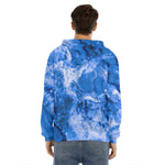 Blue Sapphire Marble Print Men's Velvet Pullover Hoodie