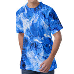 Blue Sapphire Marble Print Men's Velvet T-Shirt