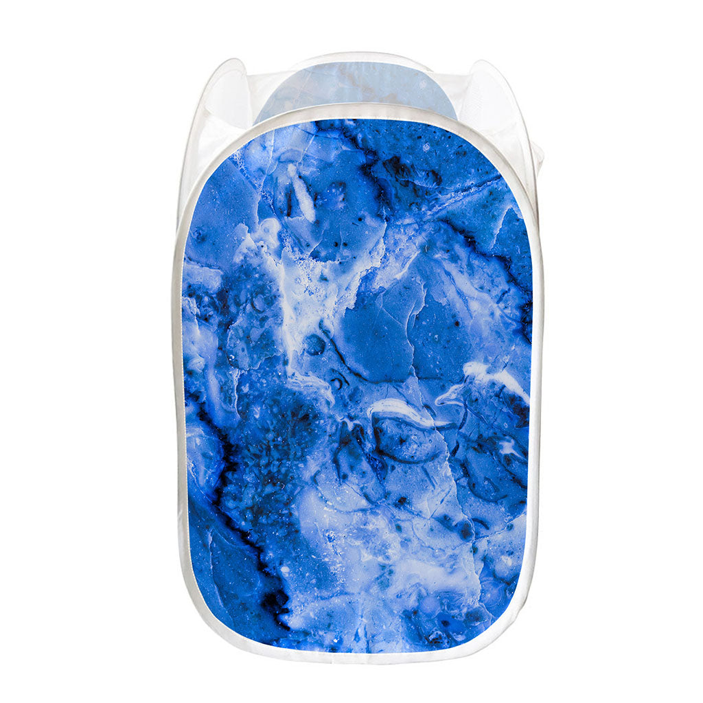 Blue Sapphire Marble Print Mesh Laundry Hamper