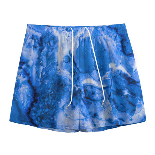 Blue Sapphire Marble Print Mesh Shorts