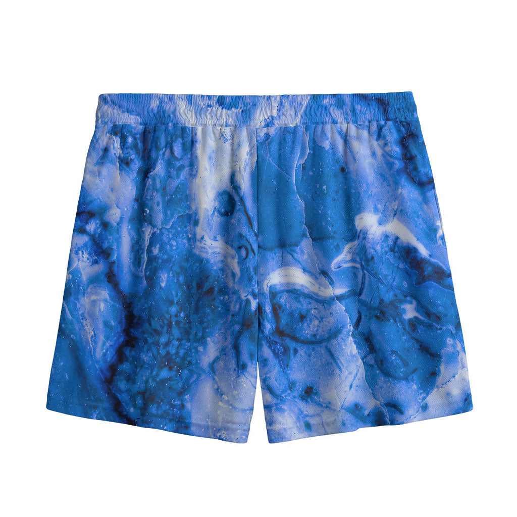 Blue Sapphire Marble Print Mesh Shorts