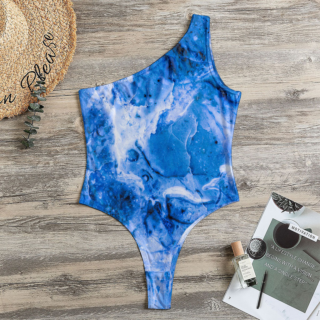 Blue Sapphire Marble Print One Shoulder Bodysuit