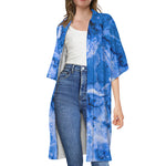 Blue Sapphire Marble Print Open Front Beach Cover Up