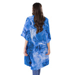 Blue Sapphire Marble Print Open Front Beach Cover Up