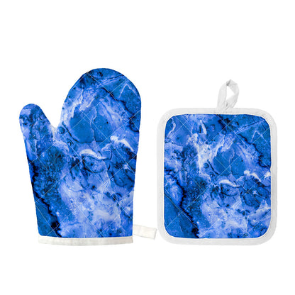Blue Sapphire Marble Print Oven Mitt And Pot Holder Set