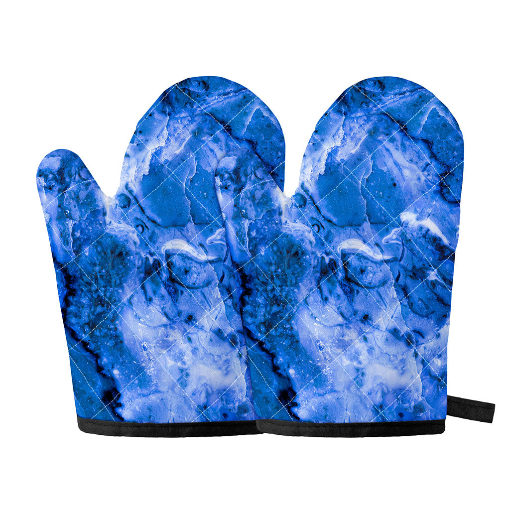 Blue Sapphire Marble Print Oven Mitts