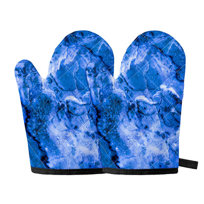 Blue Sapphire Marble Print Oven Mitts