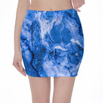 Blue Sapphire Marble Print Pencil Mini Skirt