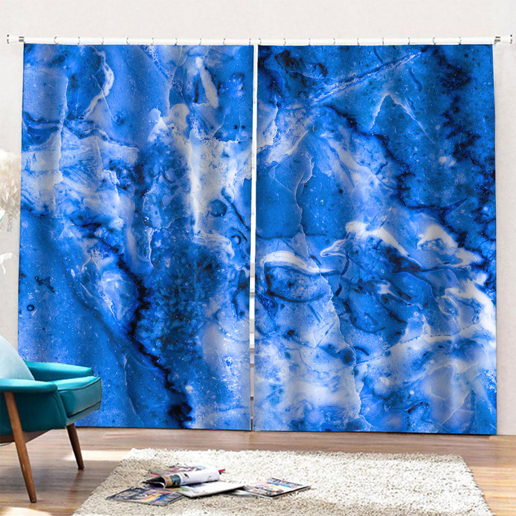 Blue Sapphire Marble Print Pencil Pleat Curtains