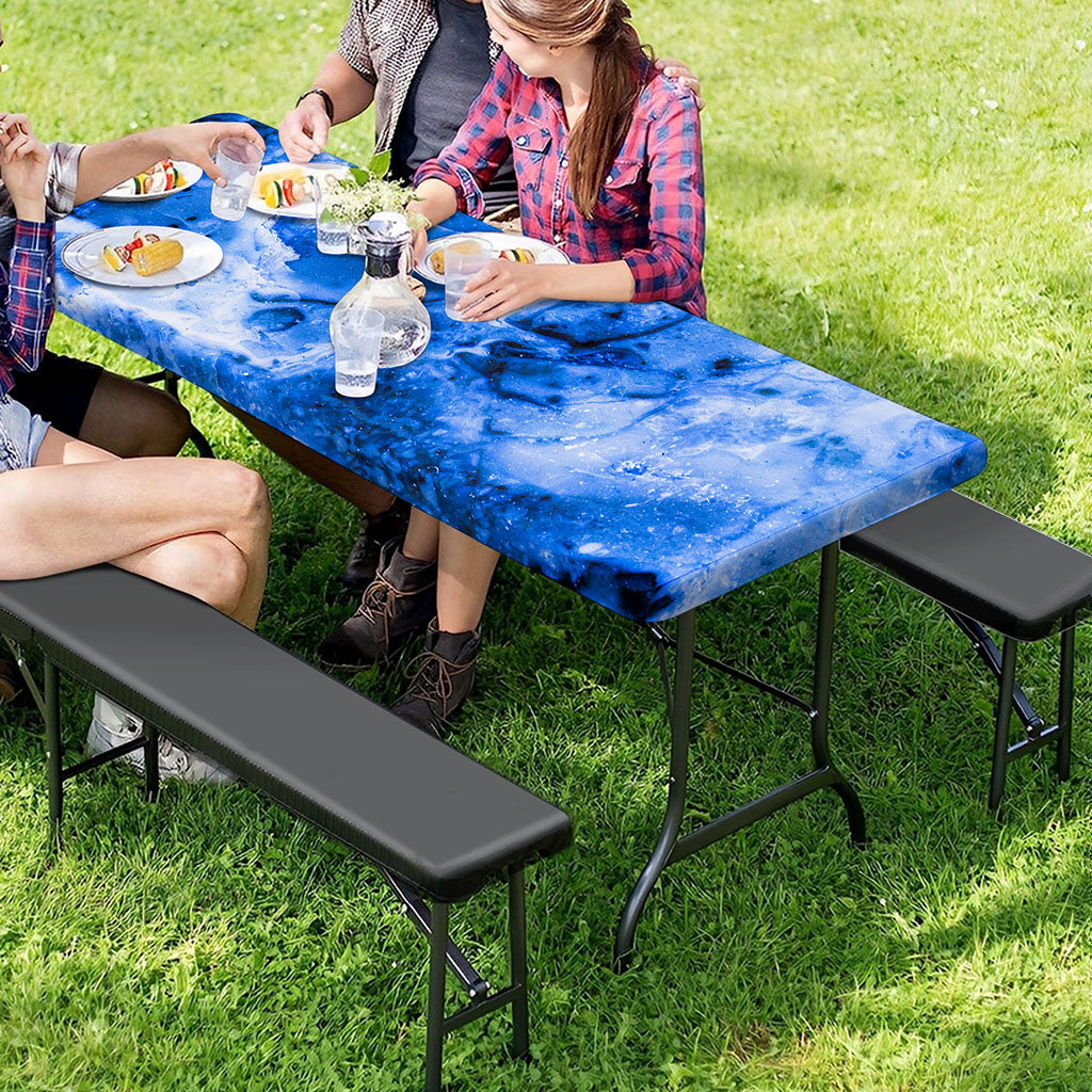 Blue Sapphire Marble Print Picnic Table Cover
