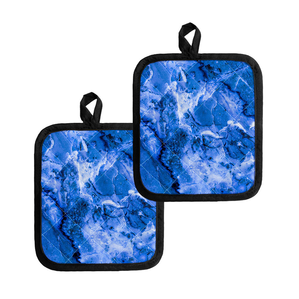Blue Sapphire Marble Print Pot Holders