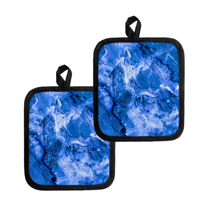 Blue Sapphire Marble Print Pot Holders
