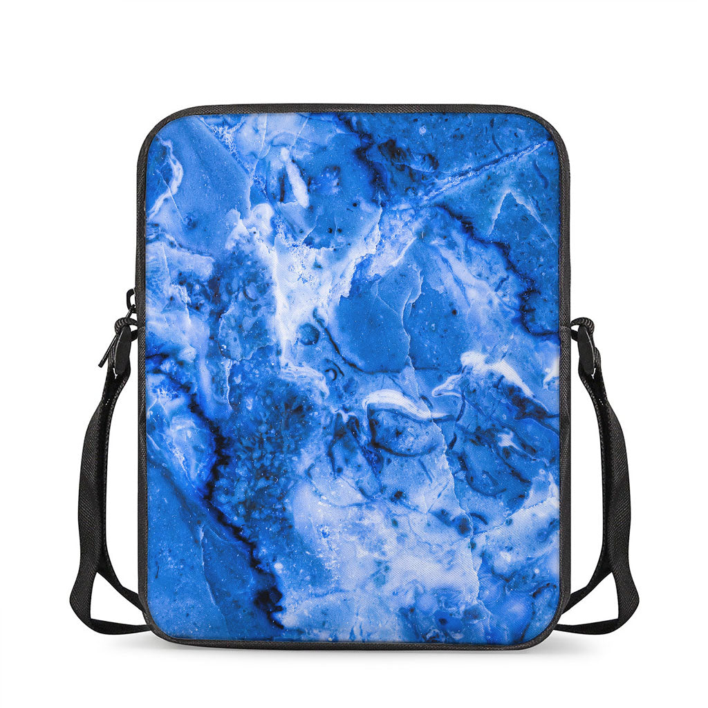 Blue Sapphire Marble Print Rectangular Crossbody Bag