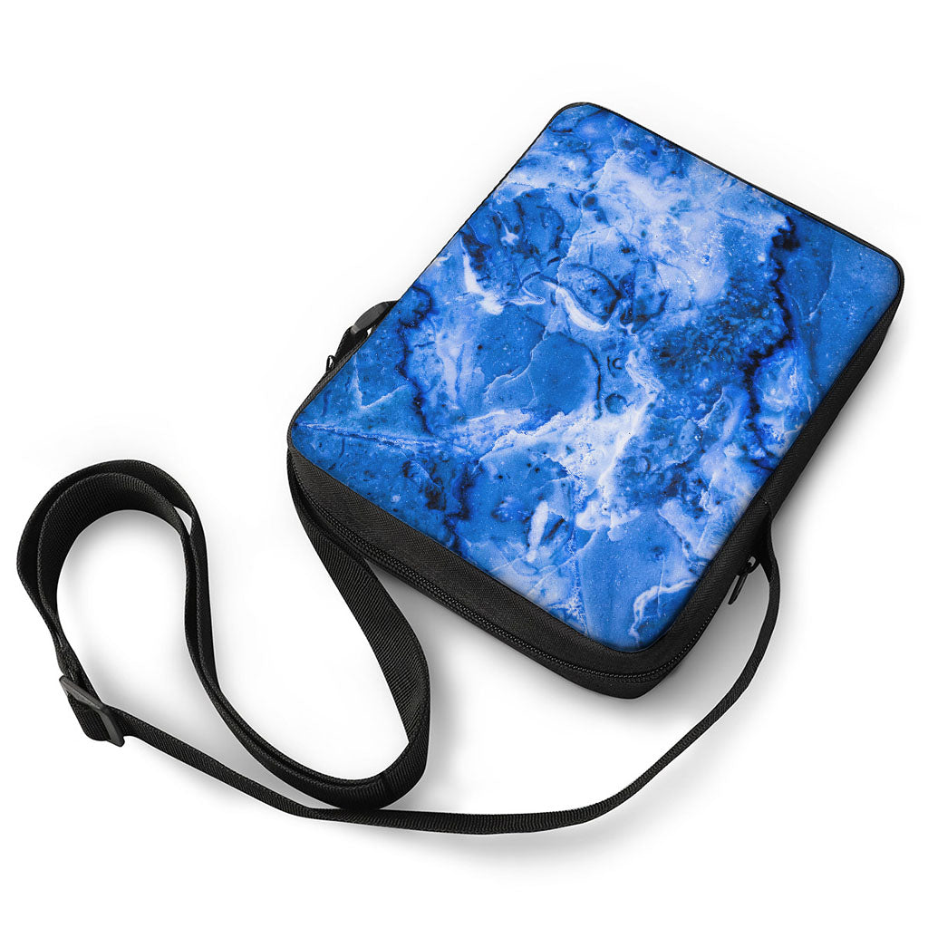 Blue Sapphire Marble Print Rectangular Crossbody Bag