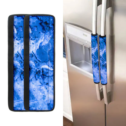 Blue Sapphire Marble Print Refrigerator Handle Covers