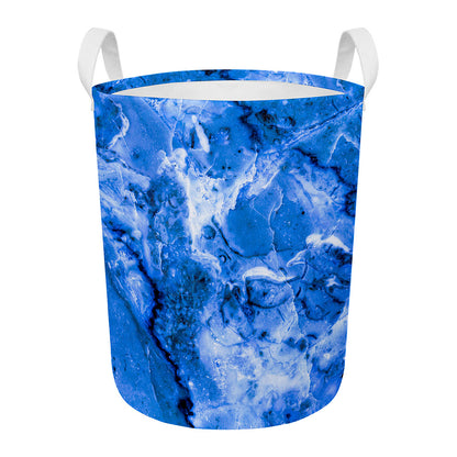 Blue Sapphire Marble Print Round Laundry Basket