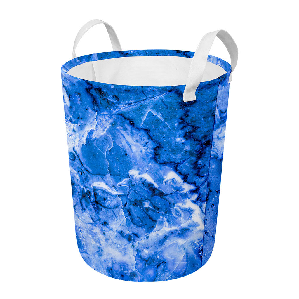 Blue Sapphire Marble Print Round Laundry Basket