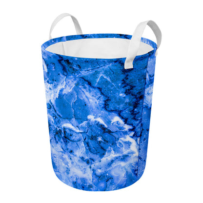 Blue Sapphire Marble Print Round Laundry Basket