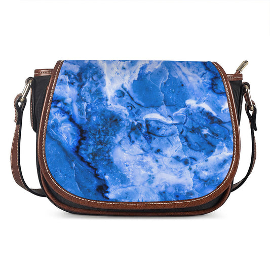 Blue Sapphire Marble Print Saddle Bag