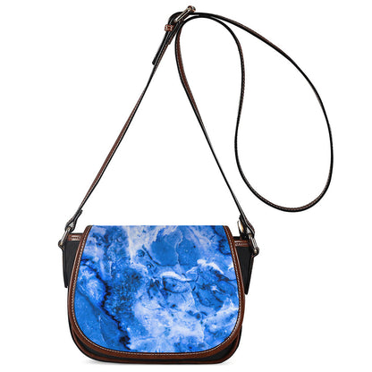 Blue Sapphire Marble Print Saddle Bag
