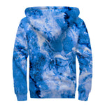 Blue Sapphire Marble Print Sherpa Lined Zip Up Hoodie