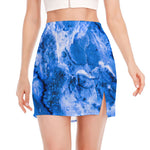 Blue Sapphire Marble Print Side Slit Mini Skirt