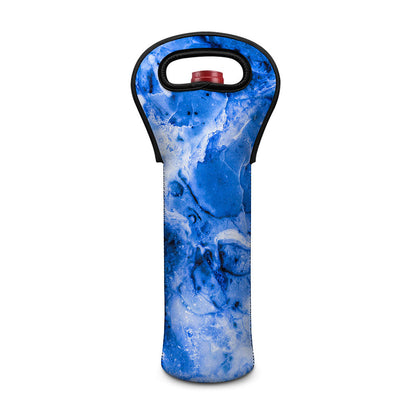 Blue Sapphire Marble Print Single Neoprene Wine Tote