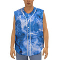 Blue Sapphire Marble Print Sleeveless Baseball Jersey