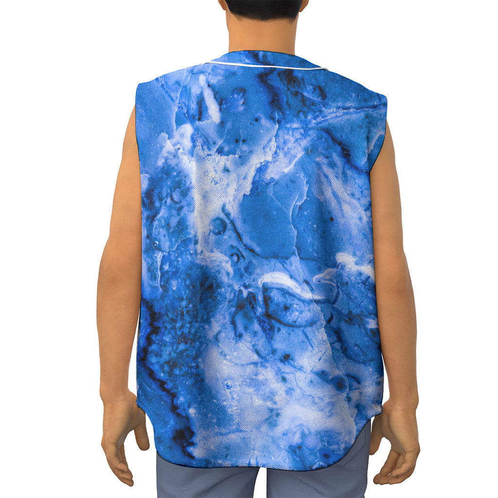 Blue Sapphire Marble Print Sleeveless Baseball Jersey