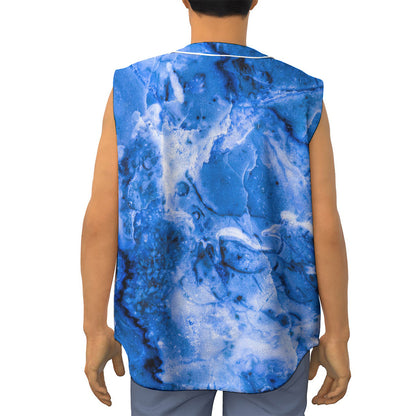 Blue Sapphire Marble Print Sleeveless Baseball Jersey