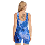 Blue Sapphire Marble Print Sleeveless One Piece Swimsuit