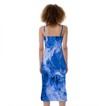 Blue Sapphire Marble Print Slim Fit Midi Cami Dress