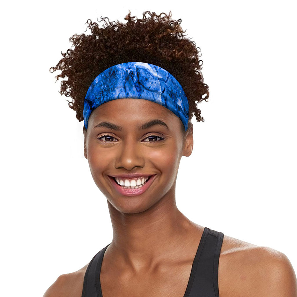 Blue Sapphire Marble Print Sports Headband