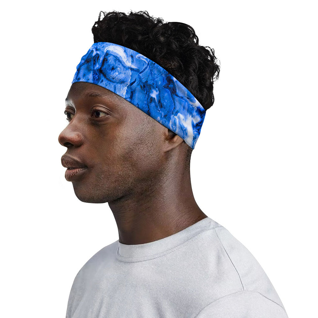 Blue Sapphire Marble Print Sports Headband