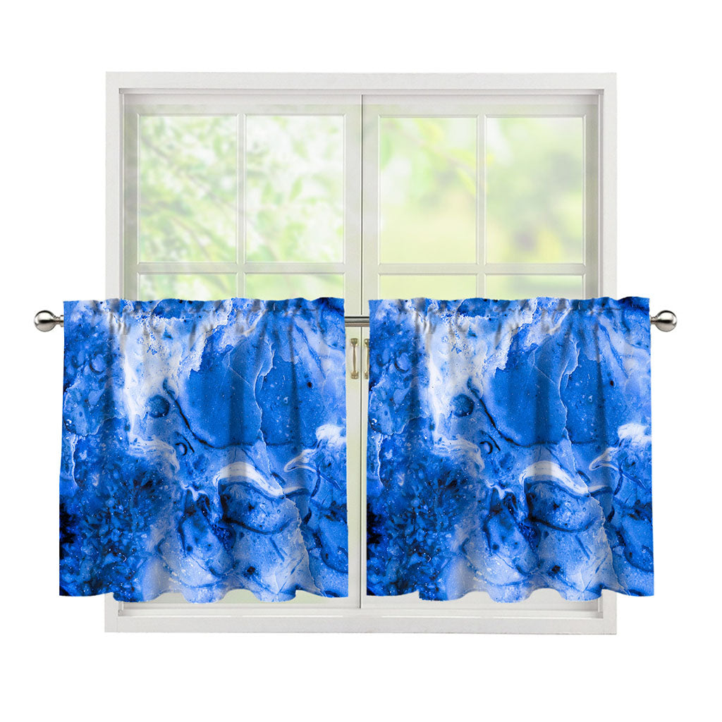 Blue Sapphire Marble Print Tier Curtains