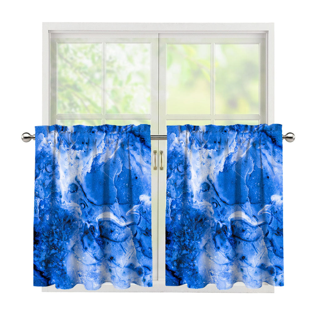 Blue Sapphire Marble Print Tier Curtains