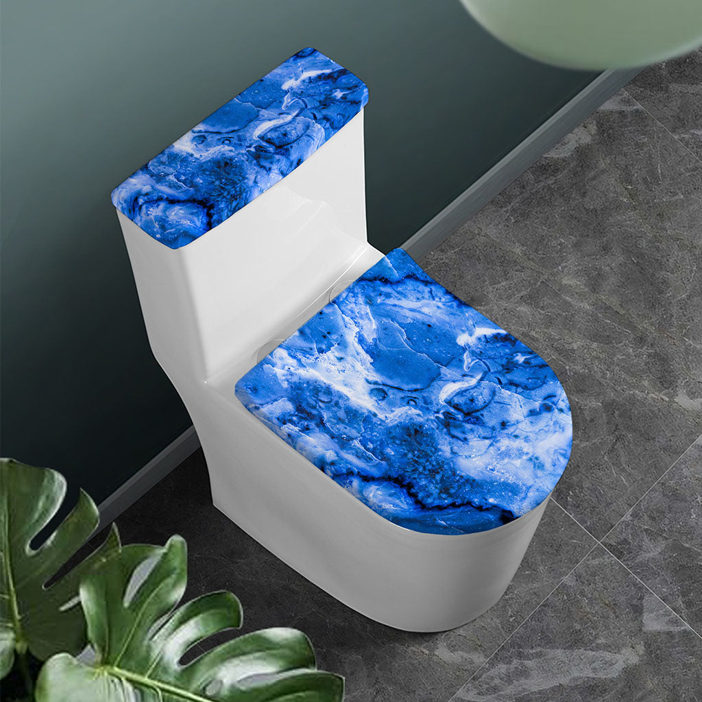 Blue Sapphire Marble Print Toilet Lid And Tank Cover Set