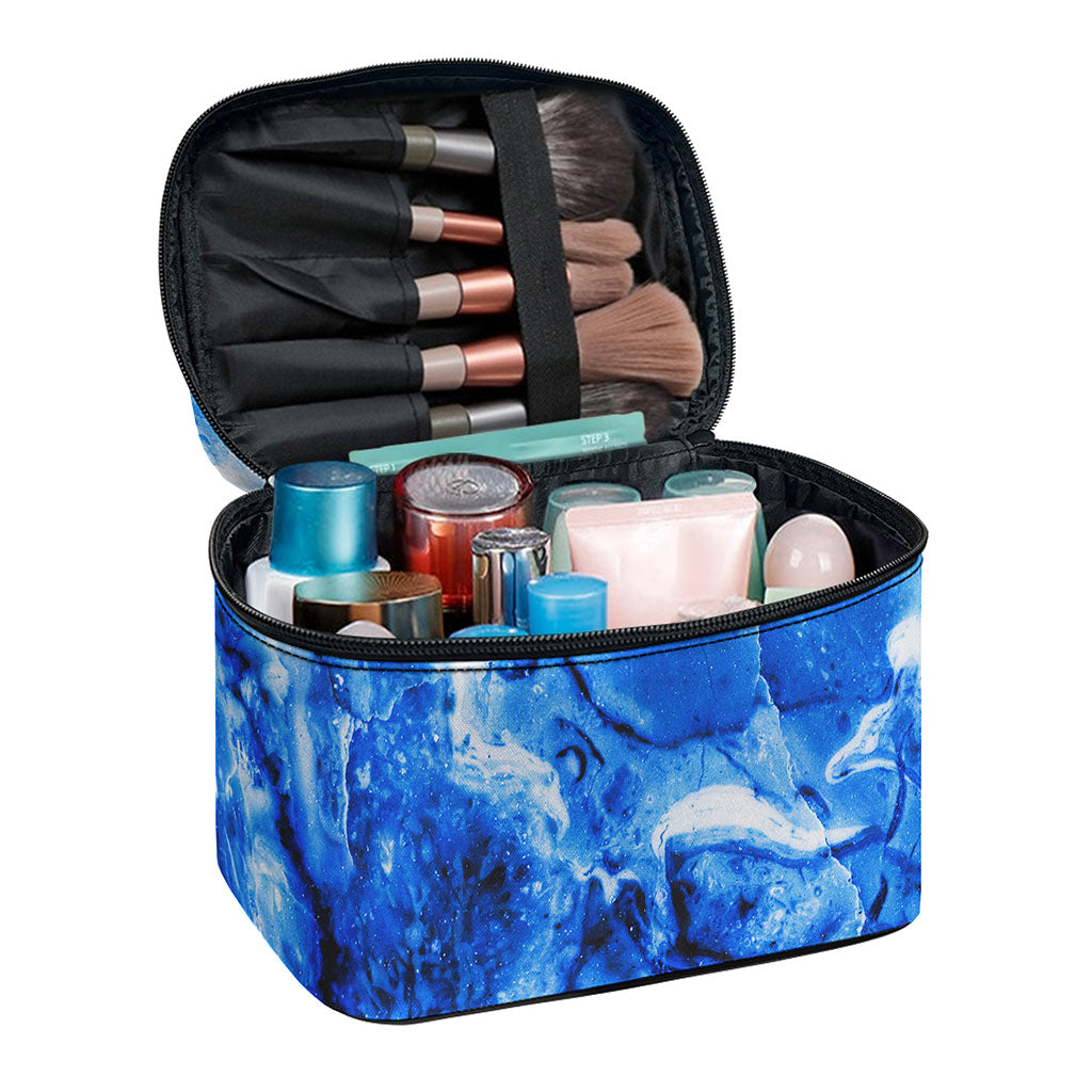 Blue Sapphire Marble Print Travel Makeup Bag