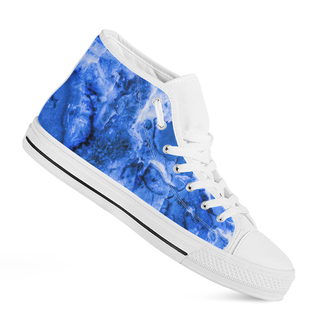 Blue Sapphire Marble Print White High Top Sneakers