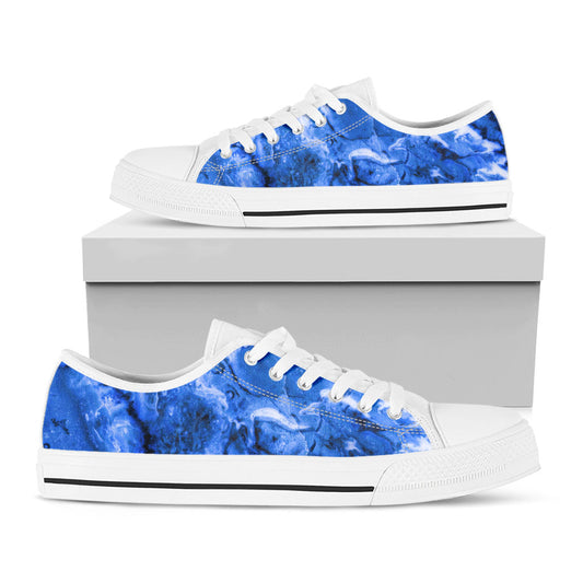 Blue Sapphire Marble Print White Low Top Sneakers