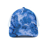 Blue Sapphire Marble Print White Mesh Trucker Cap