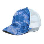 Blue Sapphire Marble Print White Mesh Trucker Cap