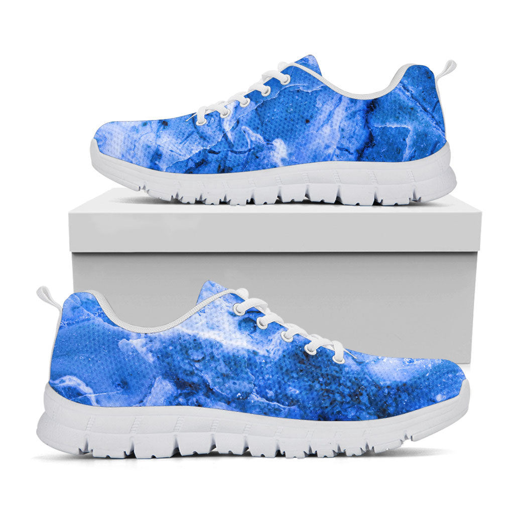 Blue Sapphire Marble Print White Running Shoes