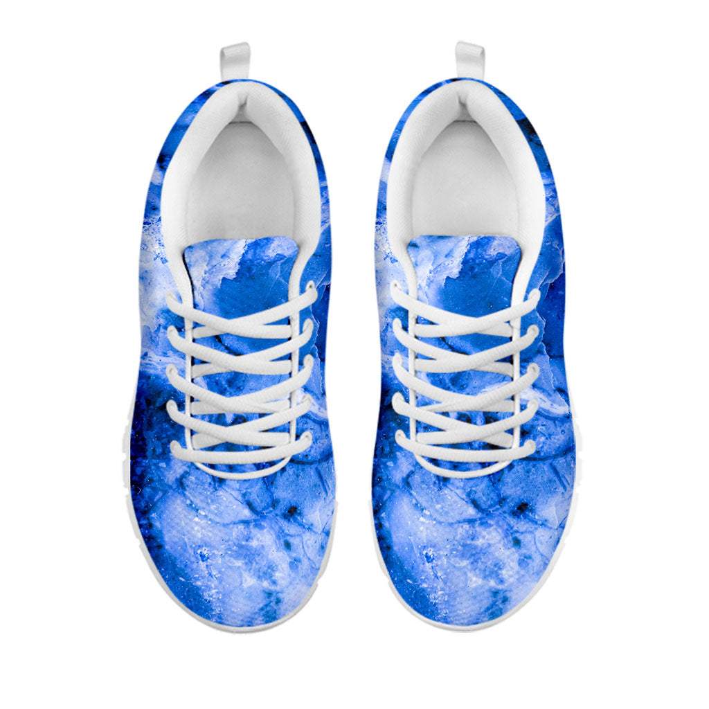 Blue Sapphire Marble Print White Running Shoes