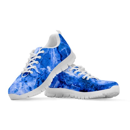 Blue Sapphire Marble Print White Running Shoes